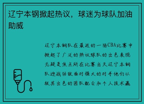 辽宁本钢掀起热议，球迷为球队加油助威